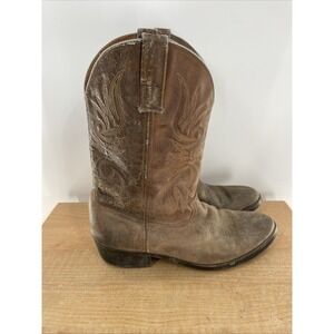 Laredo Boots Brown Leather Lea Vamp Fox Cowboy Boots Slip On Size 10.5 D